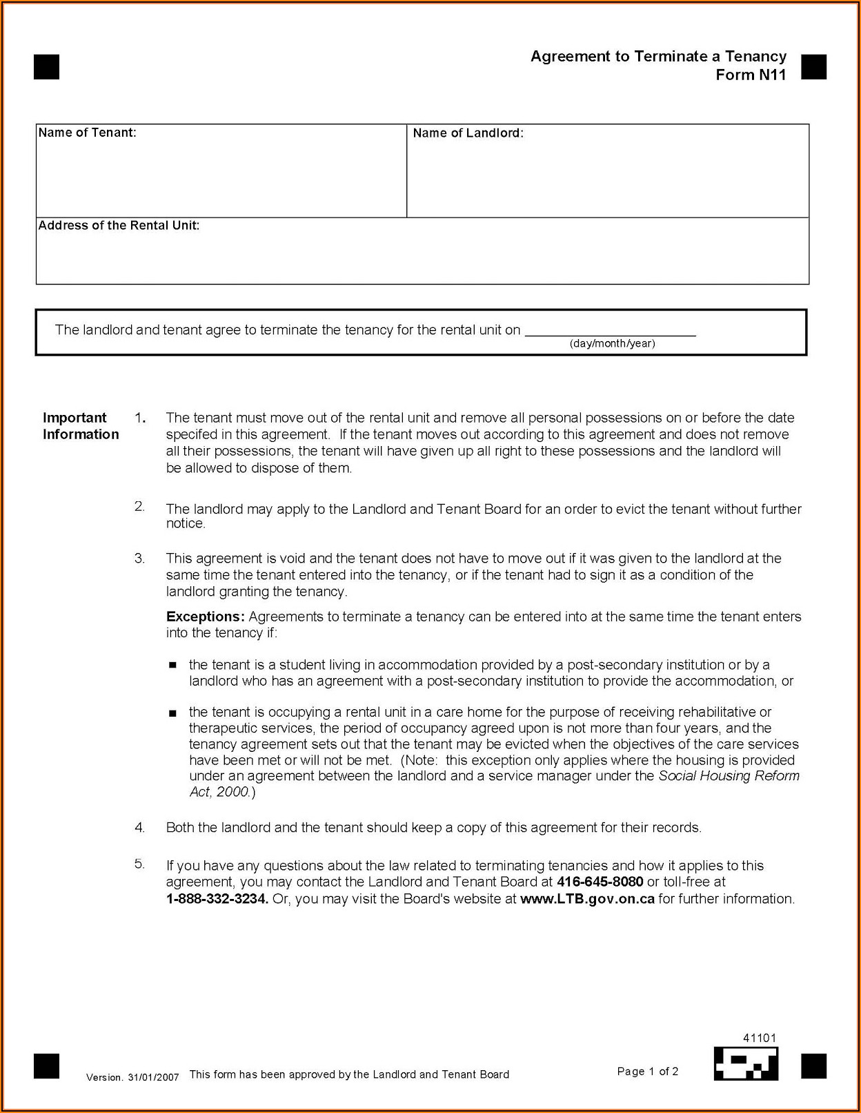 Tenant Lease Agreement Form Ontario