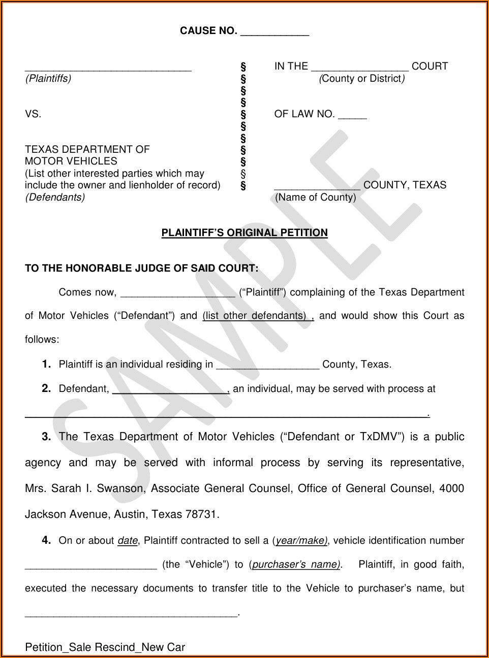 Texas Original Petition For Divorce Sample