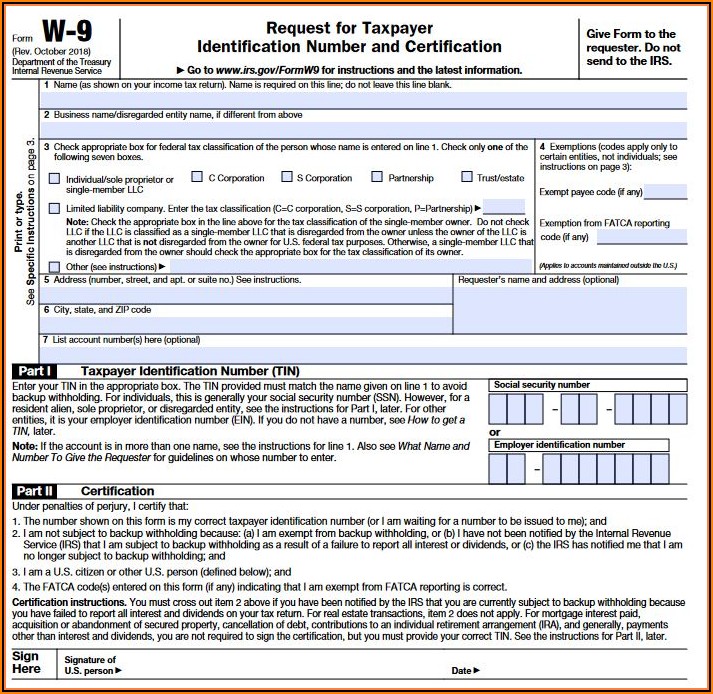 W9 Tax Form Definition