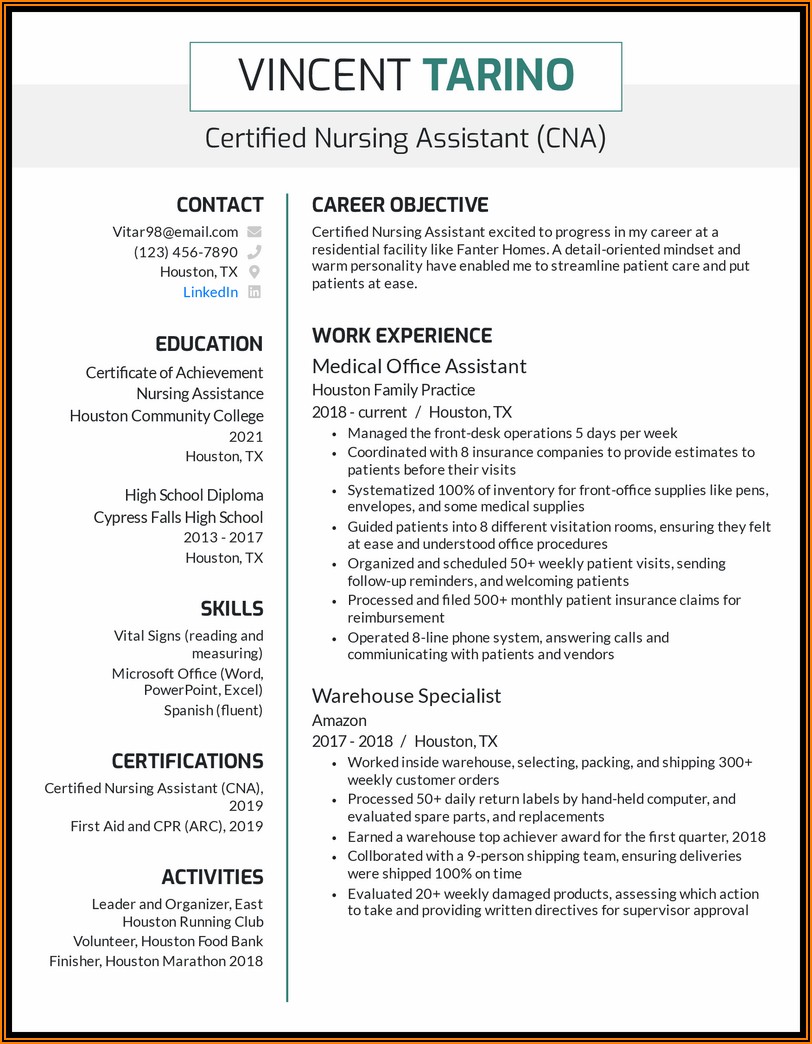 Certified Nursing Assistant Resume Samples