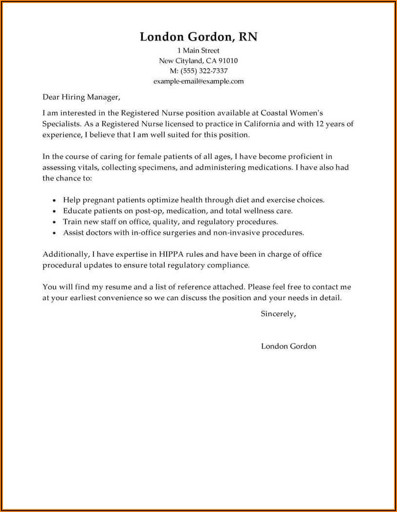 Example Cover Letter For Resume Nurse