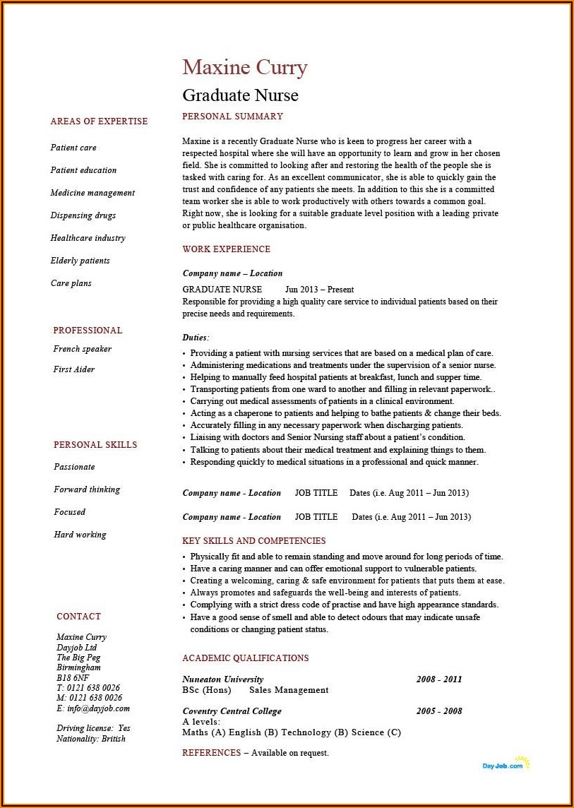 Example Of Cv For Newly Qualified Nurse