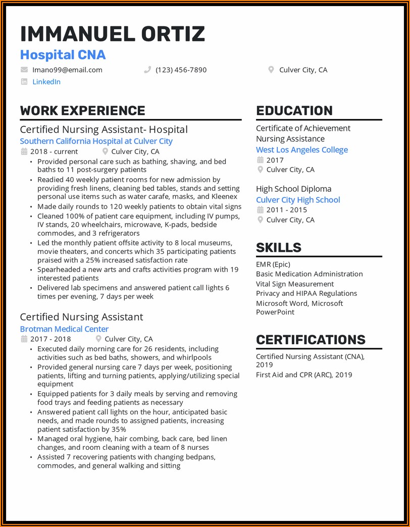 Example Of Resume For Nursing Aide
