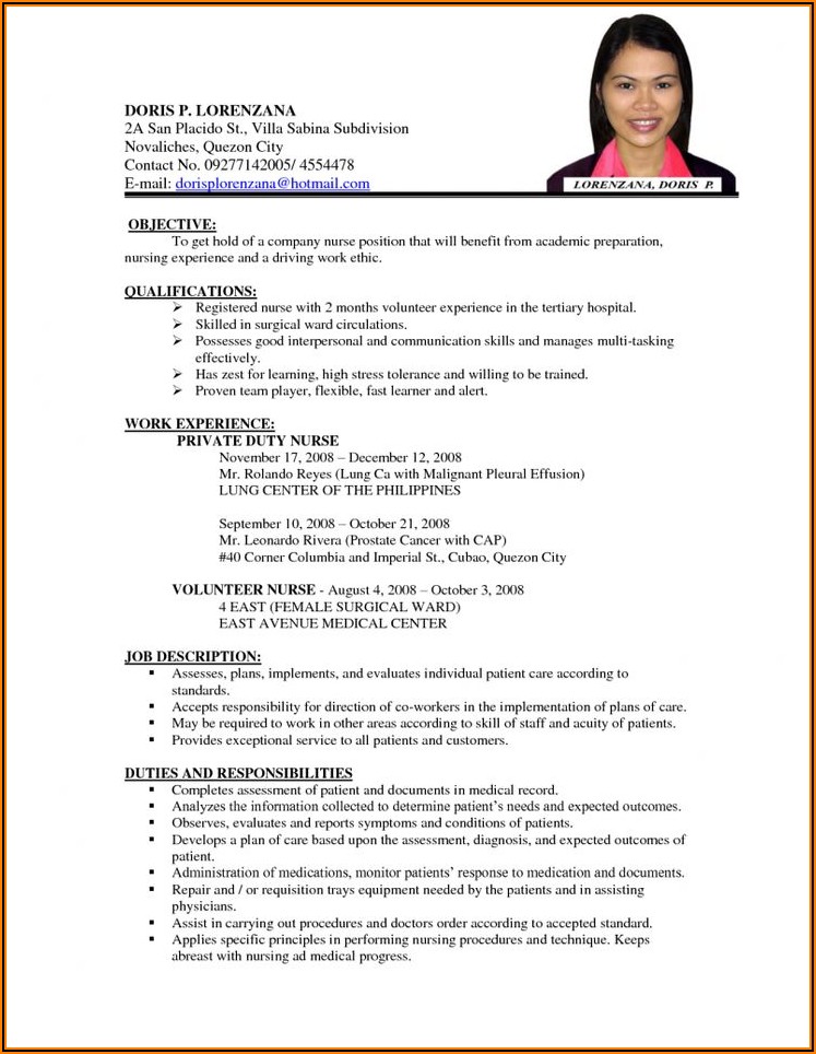 Example Of Resume For Nursing Job