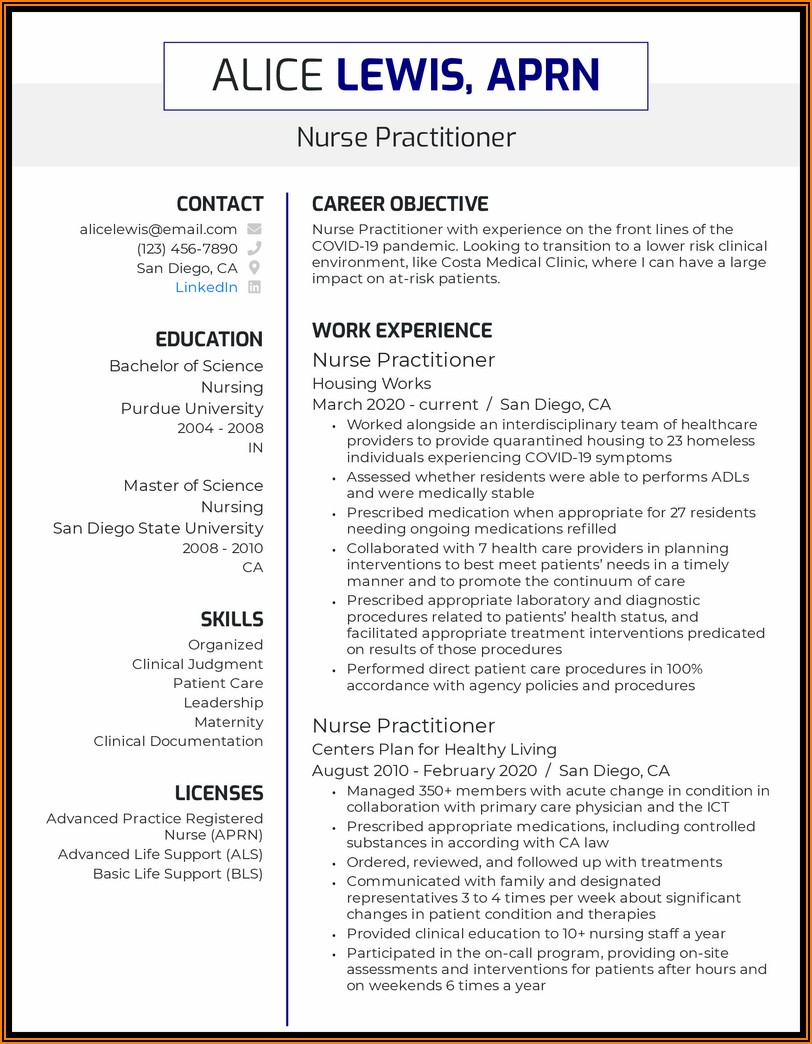 Examples Of Resume Objectives For Registered Nurse