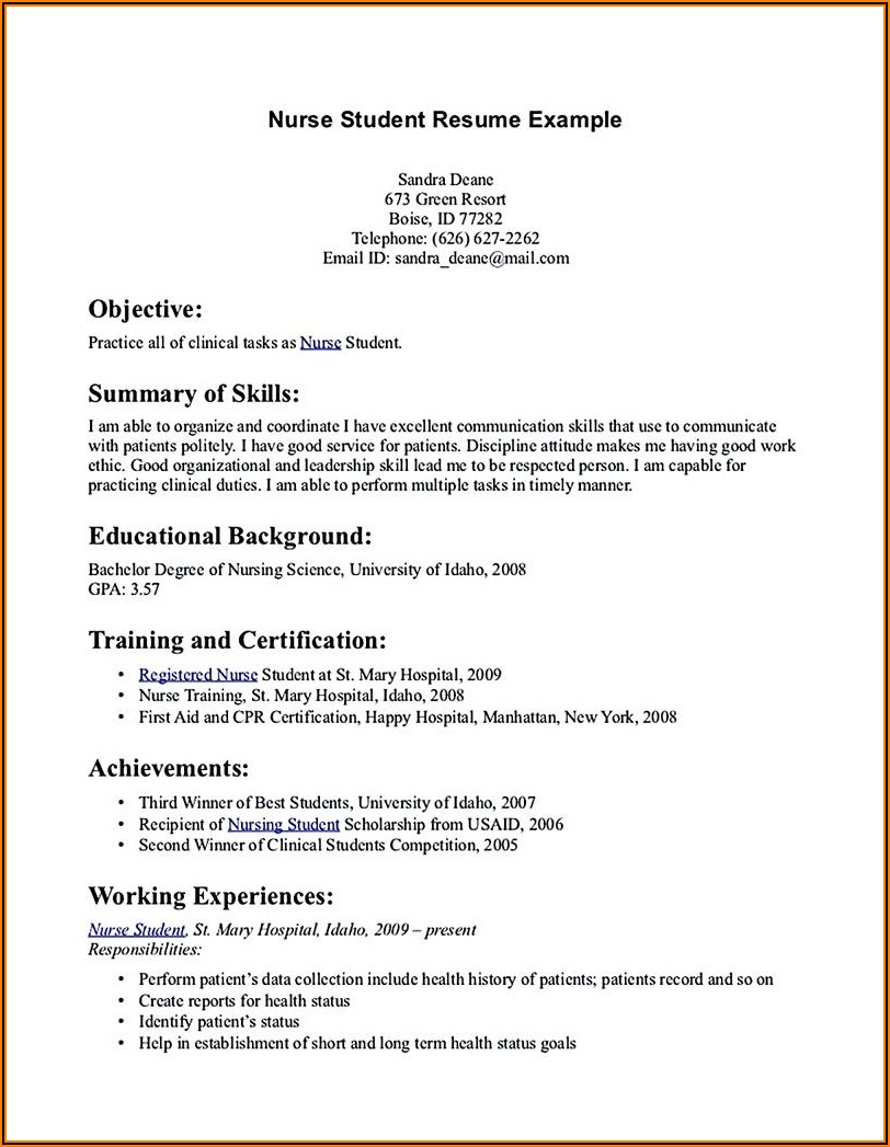 Examples Of Resumes For Nursing Students