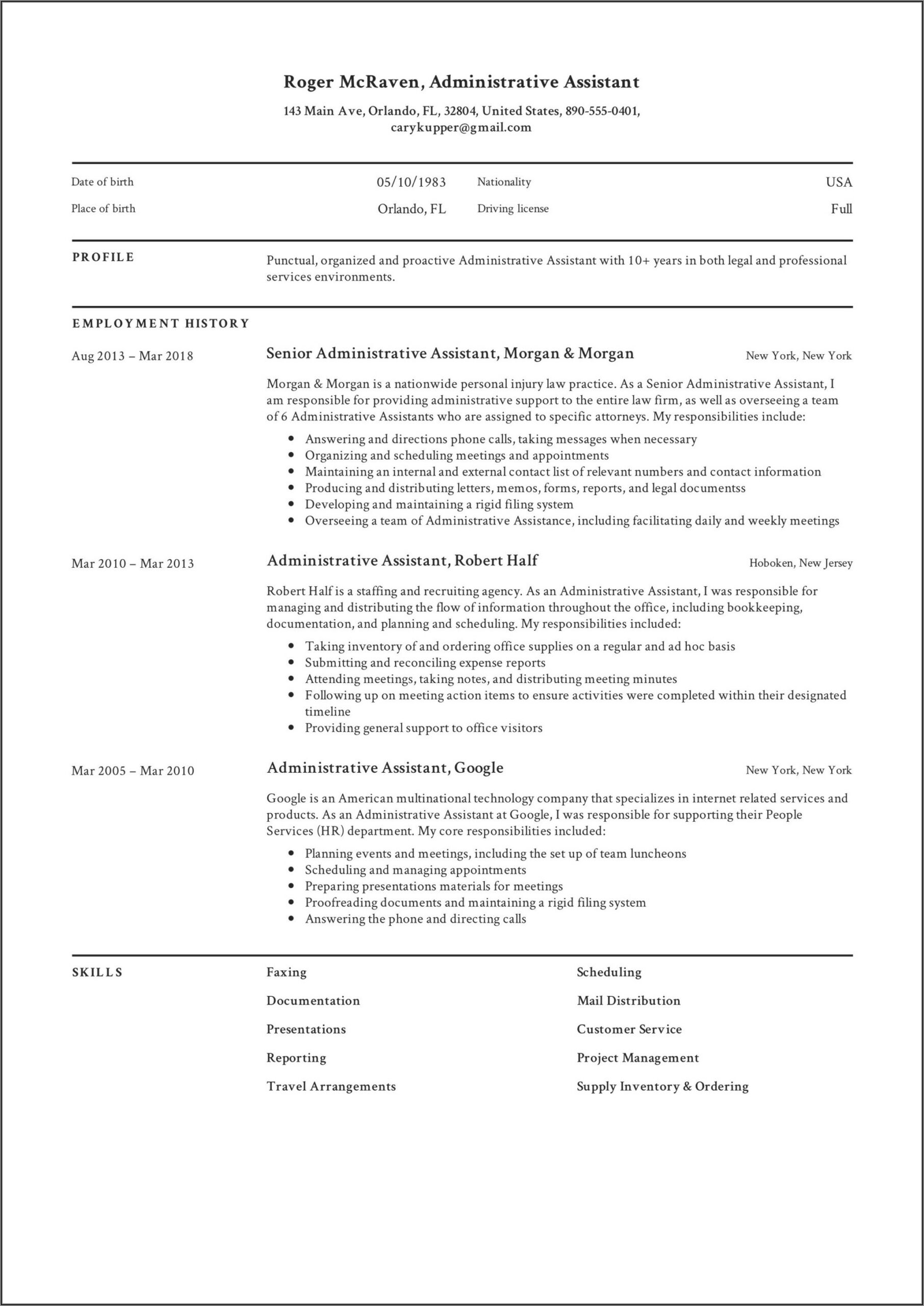 Free Administrative Assistant Resume Templates 2020