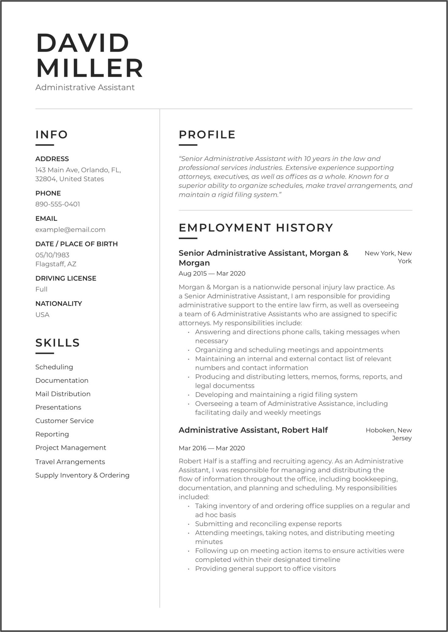 Free Executive Assistant Cv Template