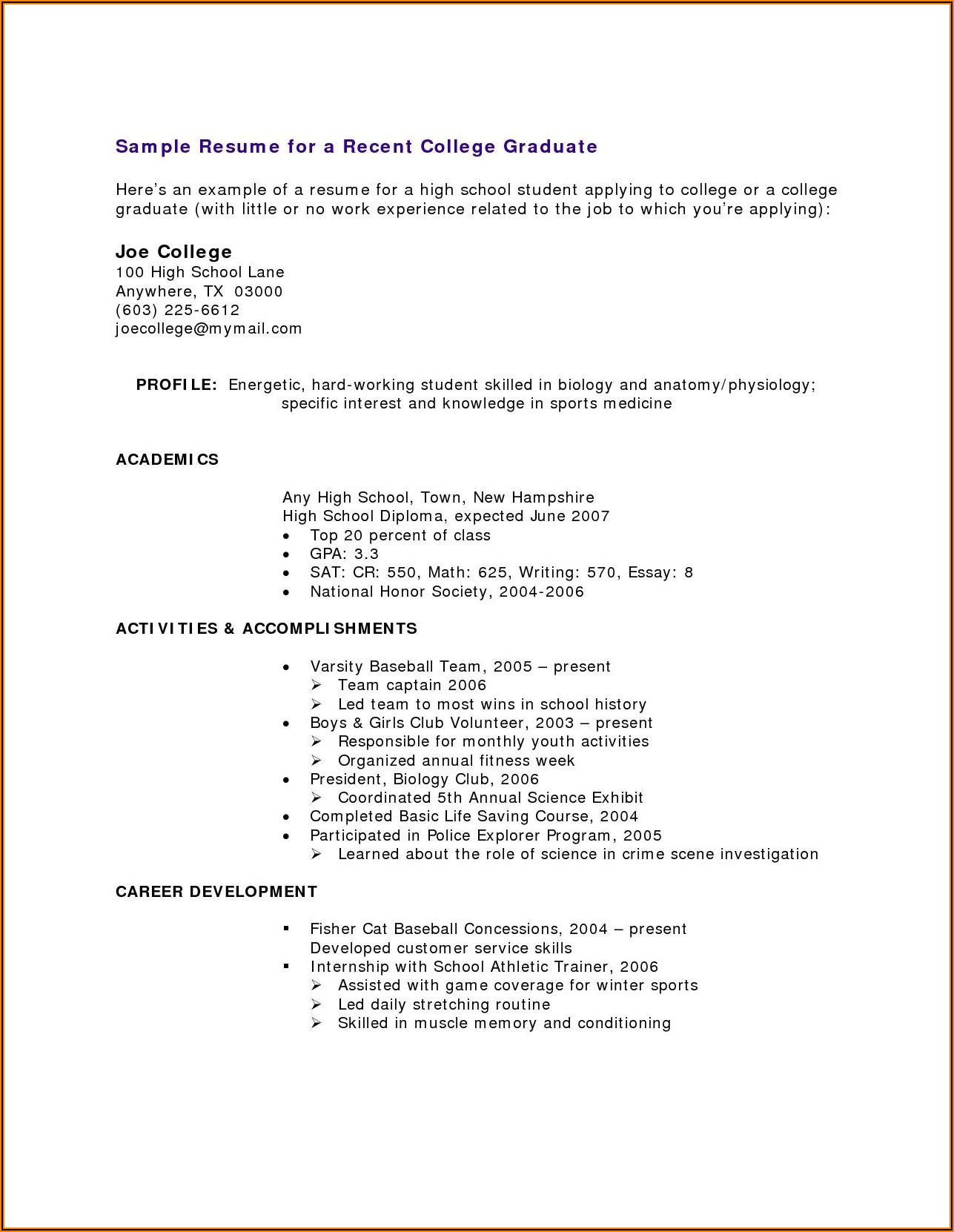 How To Write A Resume For High School Student With No Work Experience