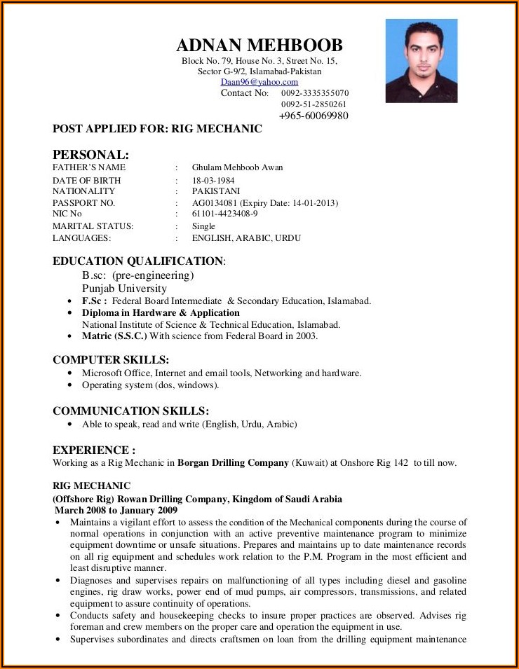 Normal Resume Format For Freshers Pdf Download
