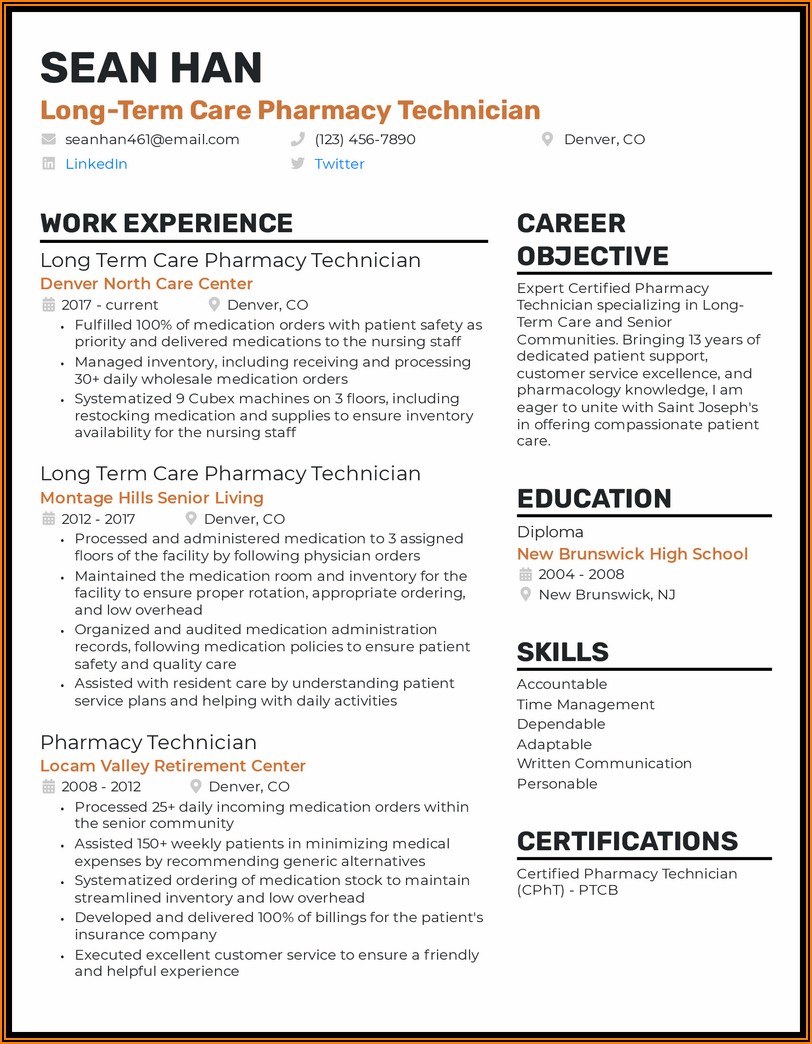 Objective For Pharmacy Tech Resume