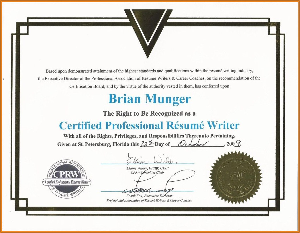 Professional Resume Writers Certification