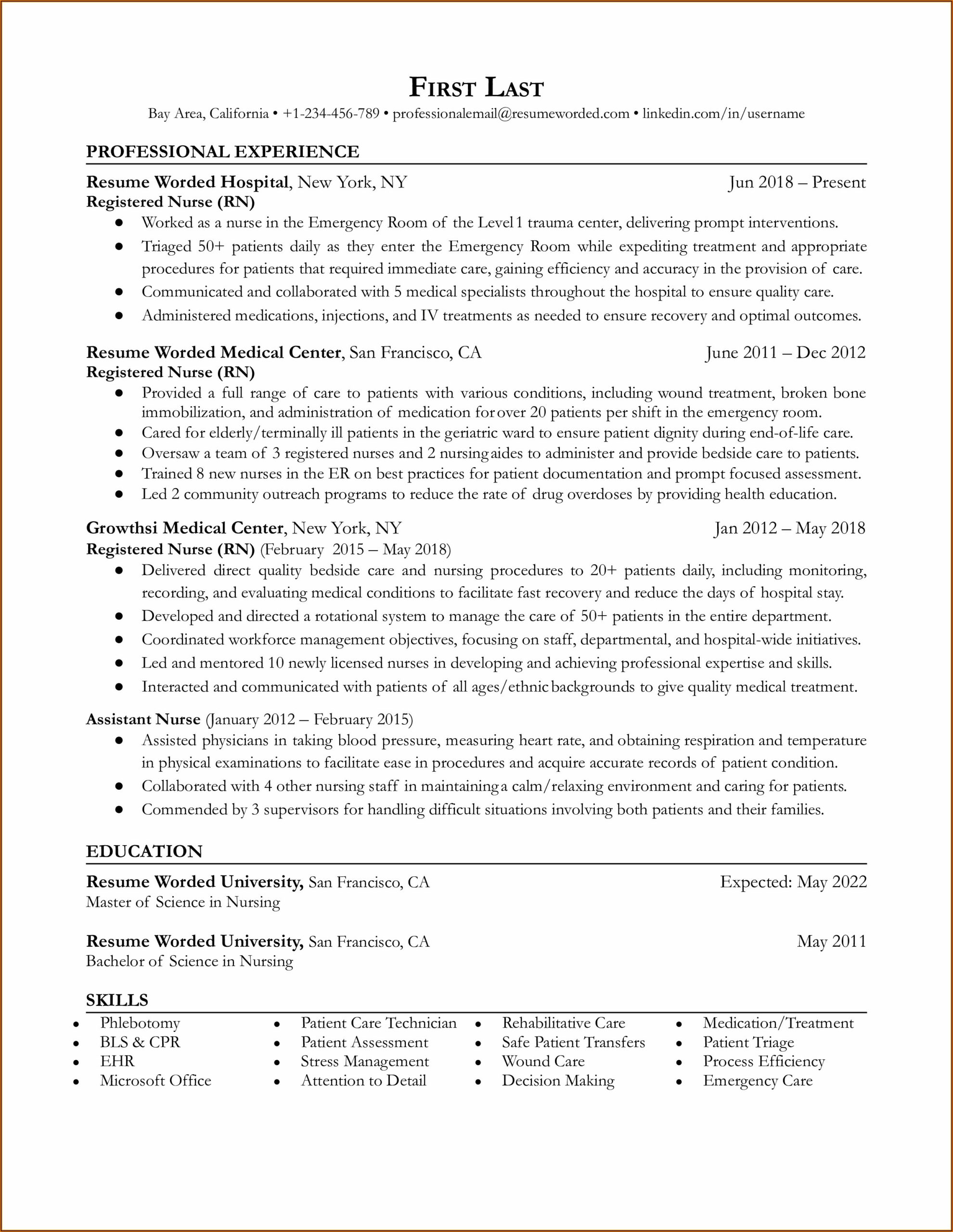Resume Examples For New Nurses