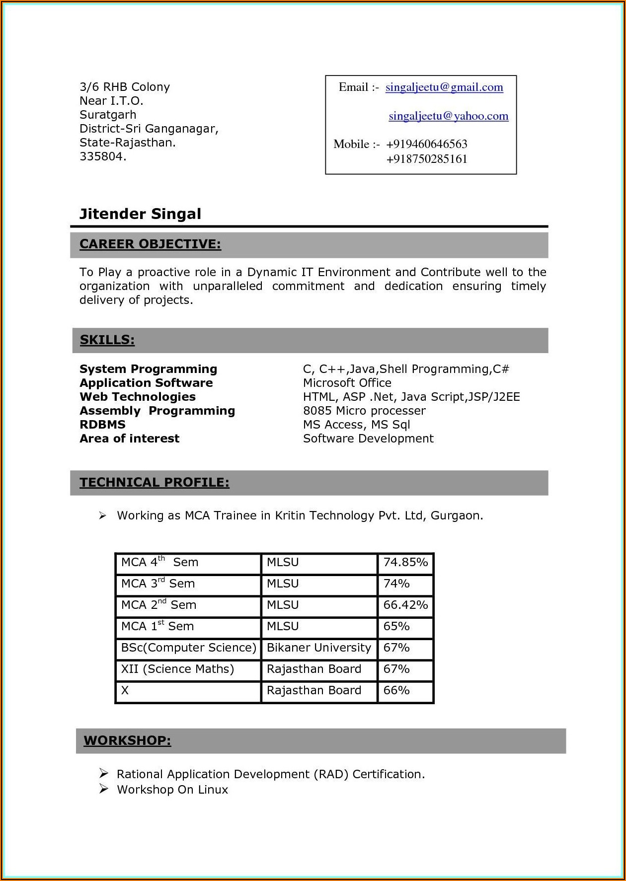Resume Format For Gnm Nursing Student