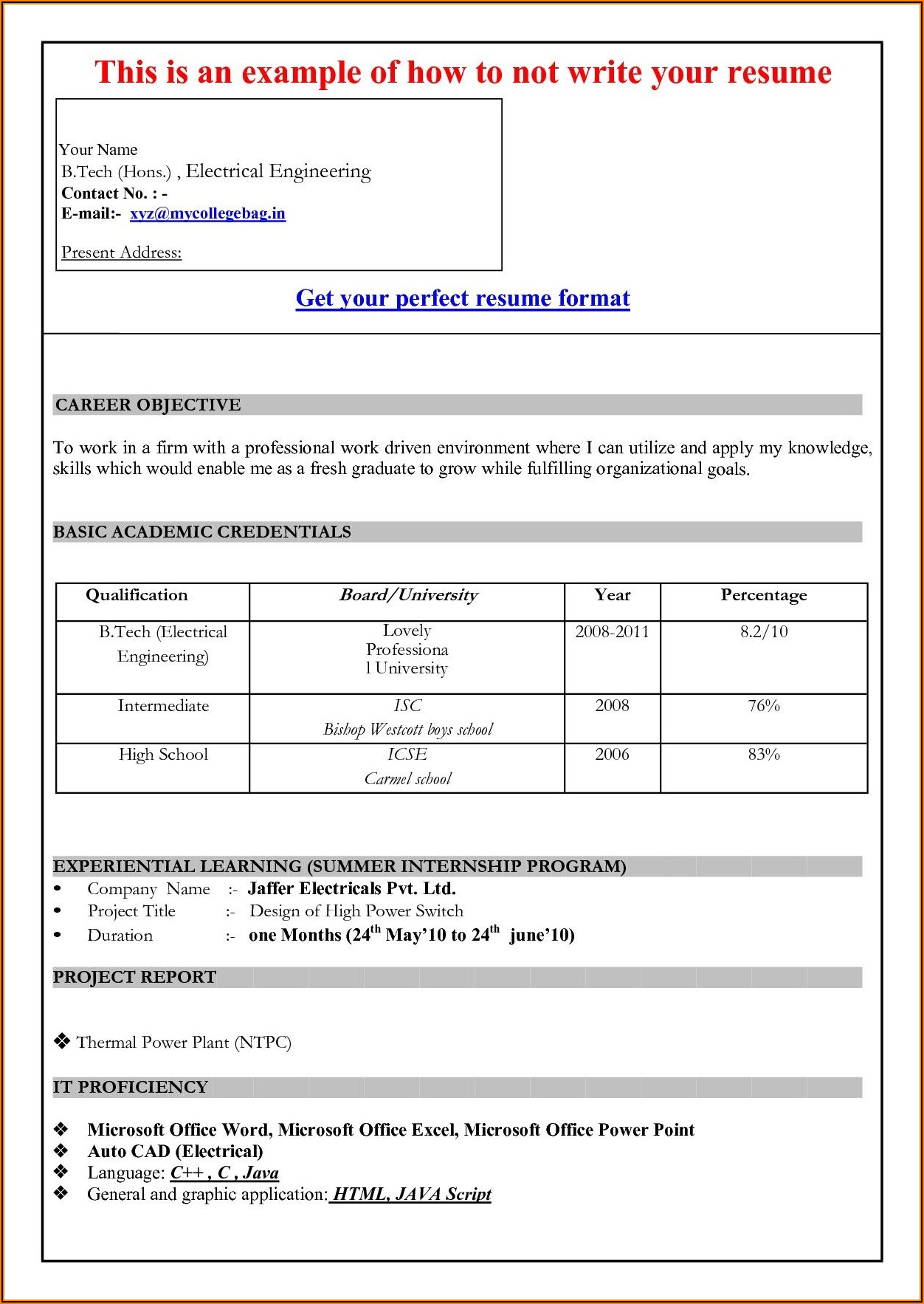 Resume Template For Word 2007