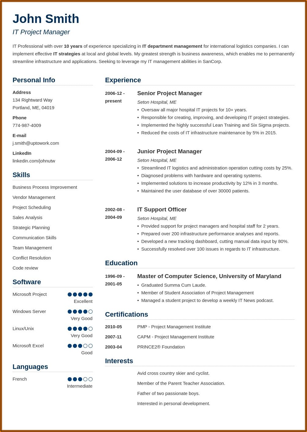 Resume Templates In Word Free Download