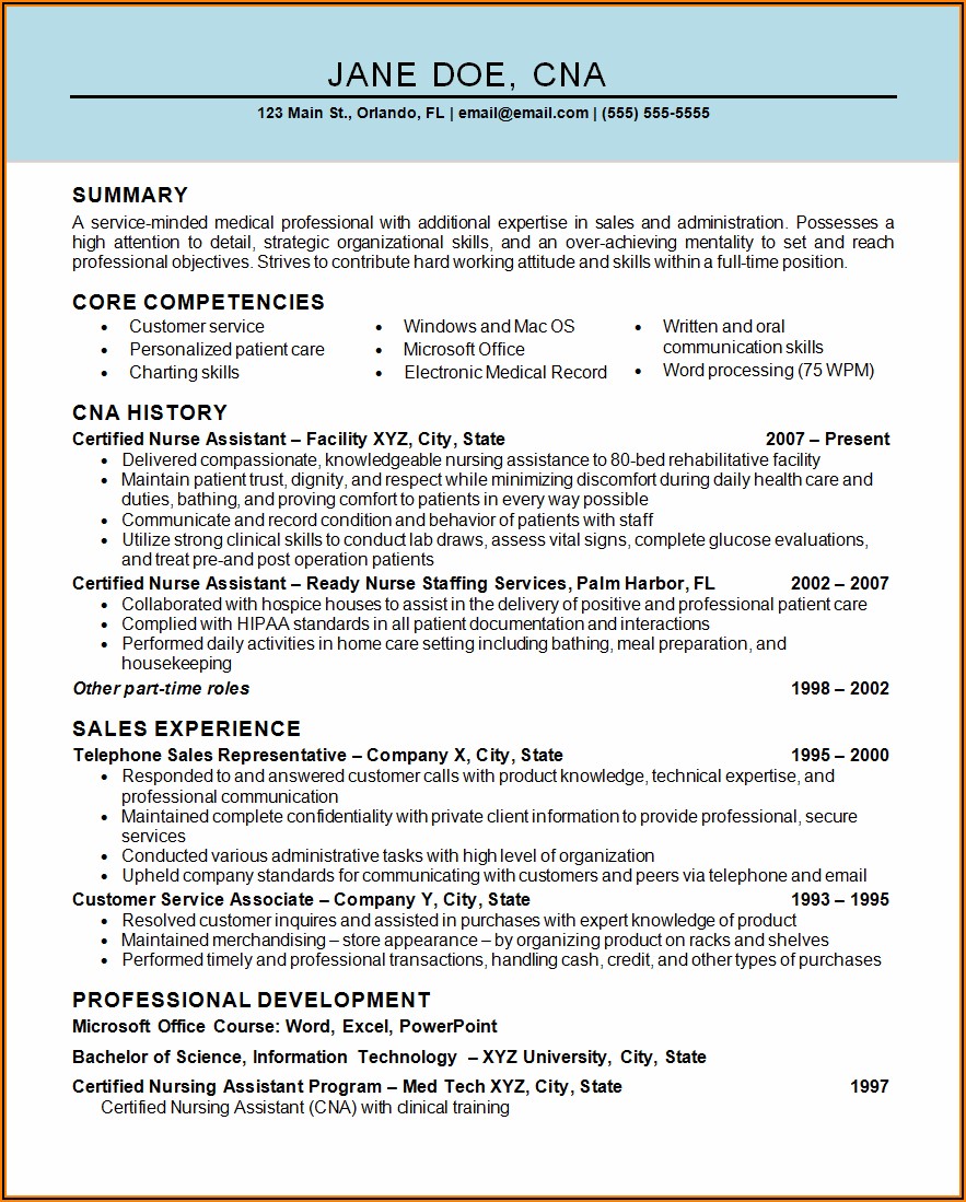 Sample Resume Format For Nursing Assistant