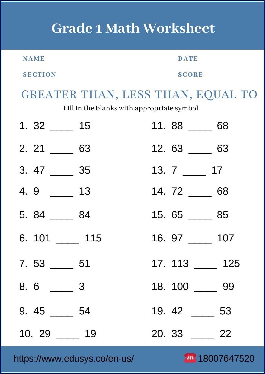 1st Grade Math Worksheets Free Pdf