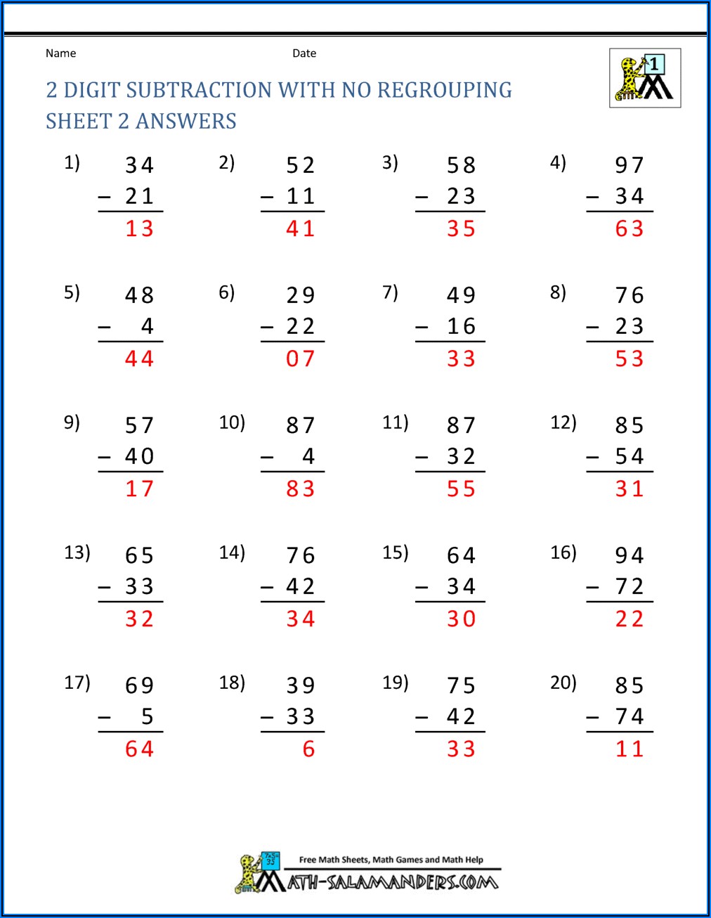 1st Grade Math Worksheets Regrouping