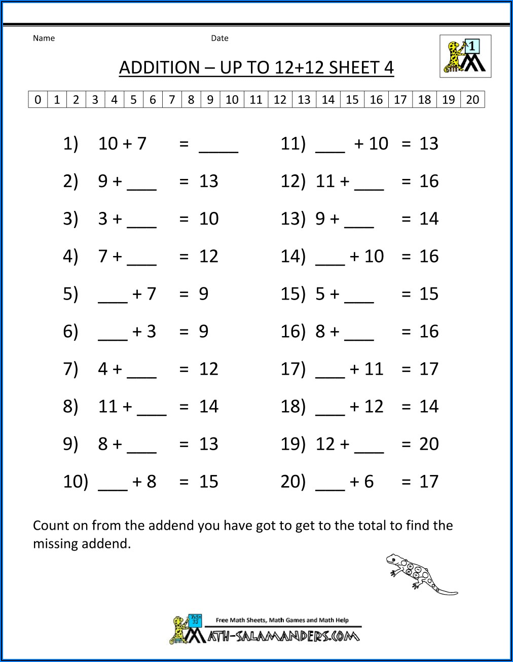 Addition Math Facts Worksheets Printable