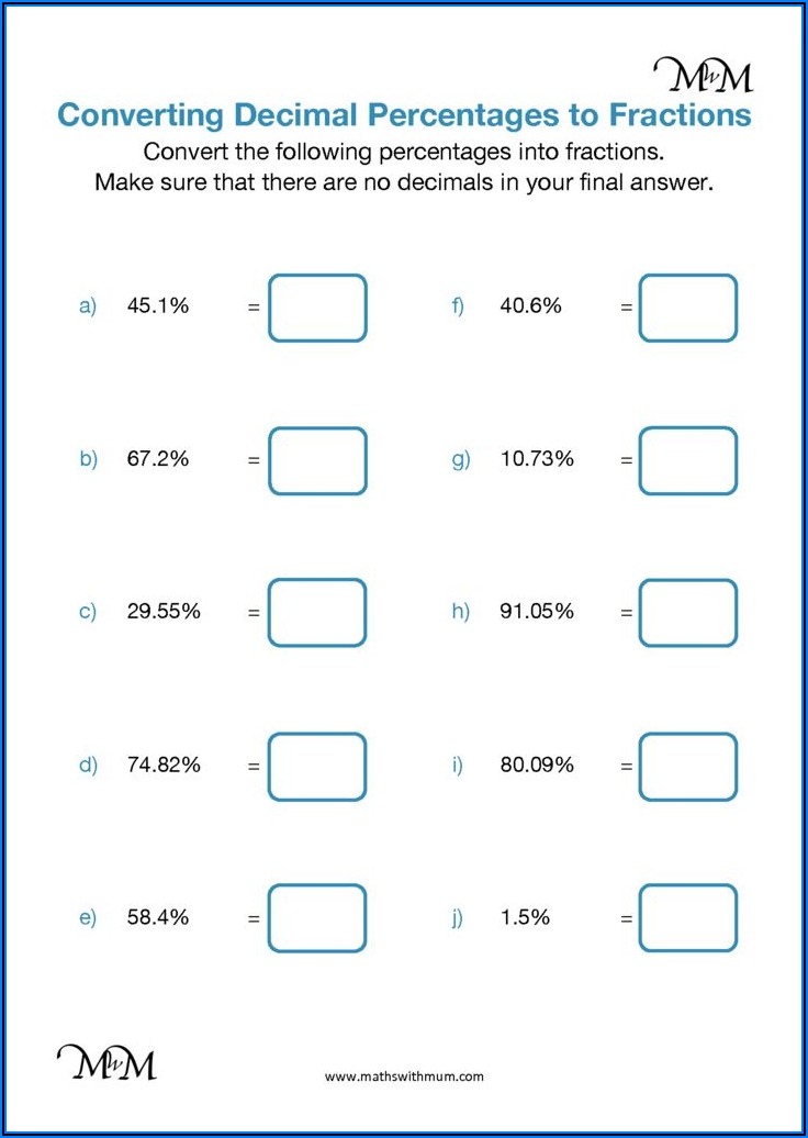 Converting Fractions To Percentages Worksheet With Answers