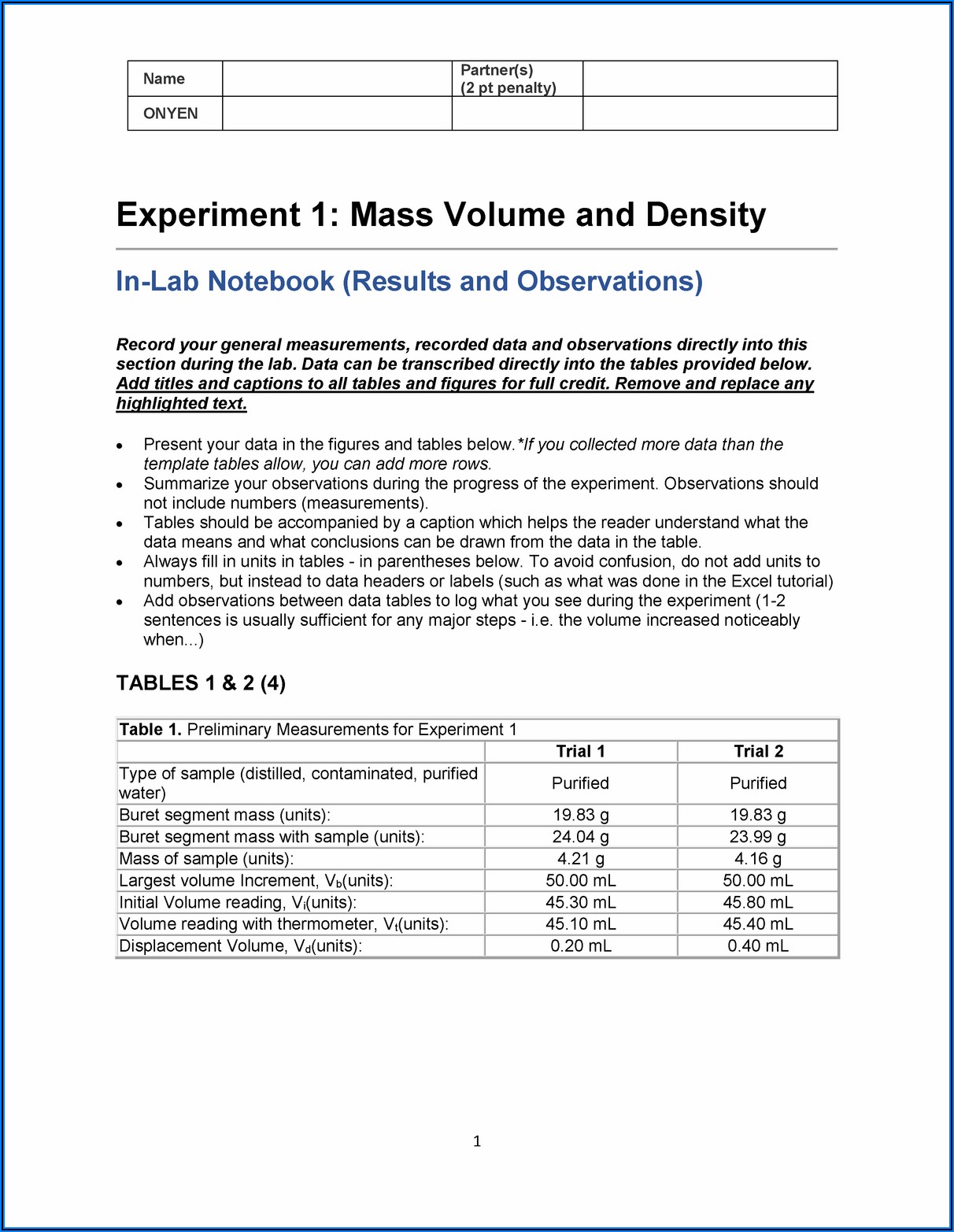Density Worksheet Chemistry 101