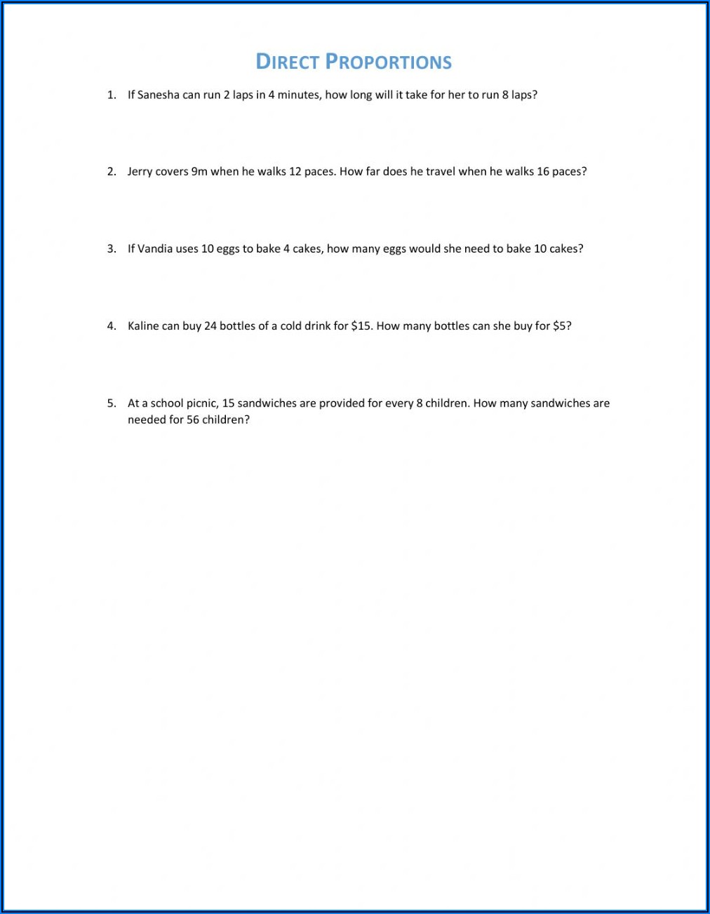 Direct And Inverse Proportion Word Problems Worksheet Pdf Grade 6