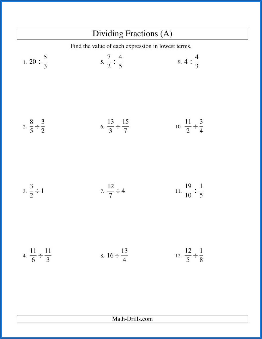 Dividing Fractions And Whole Numbers Worksheet