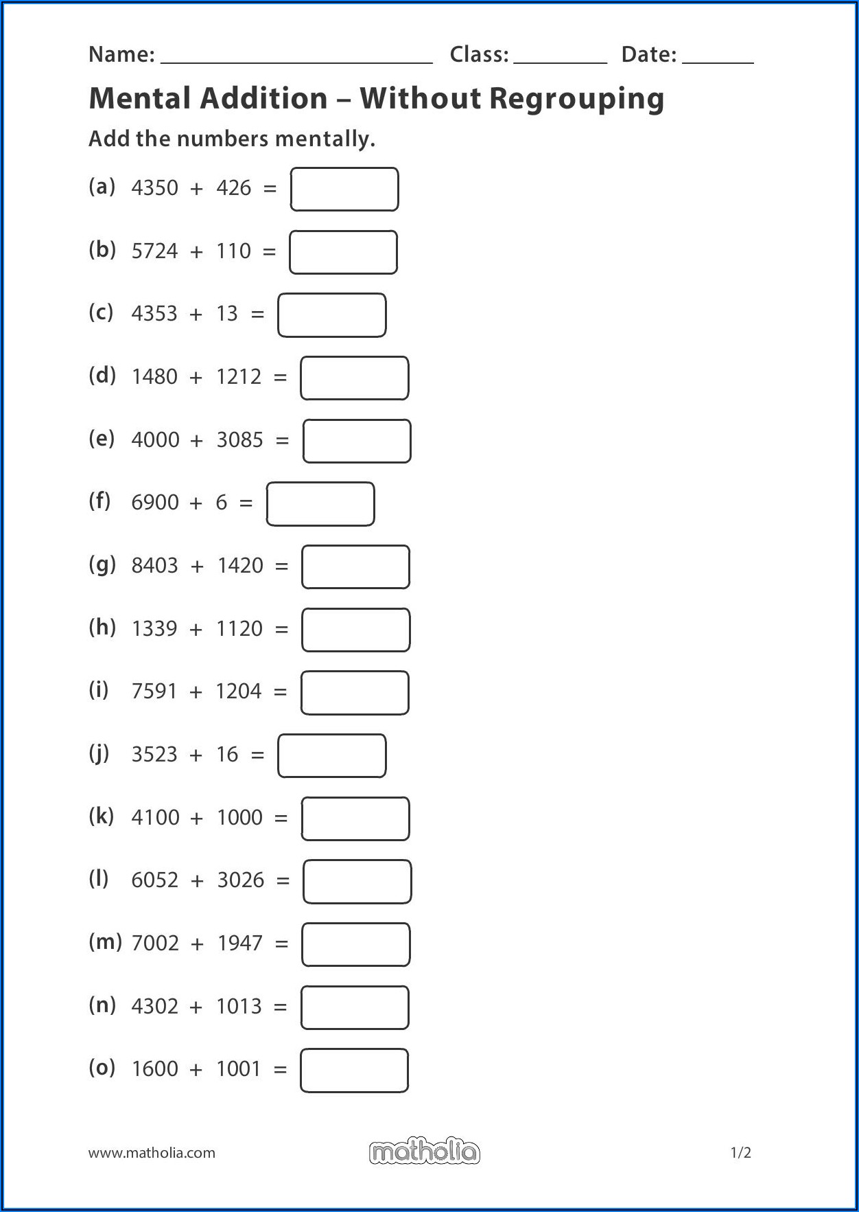 First Grade Math Worksheets Addition Without Regrouping