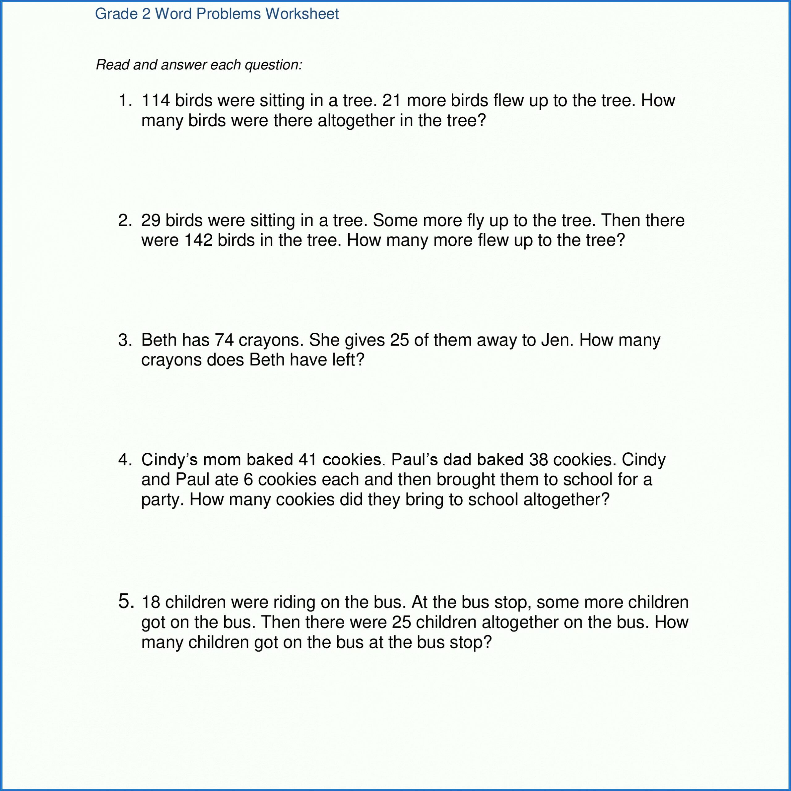 Free Worksheets Word Problems Addition And Subtraction