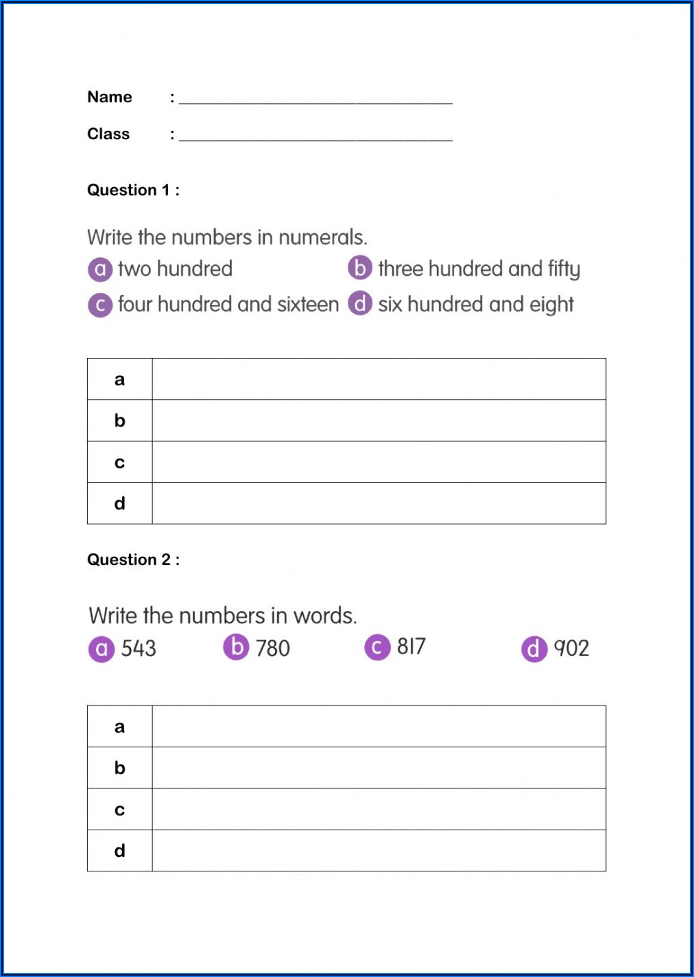 French Numbers 1 1000 Worksheet