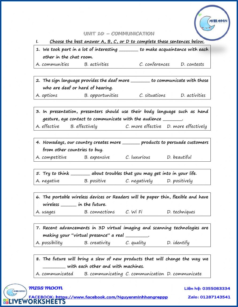 Grade 8 English Worksheets With Answers Pdf
