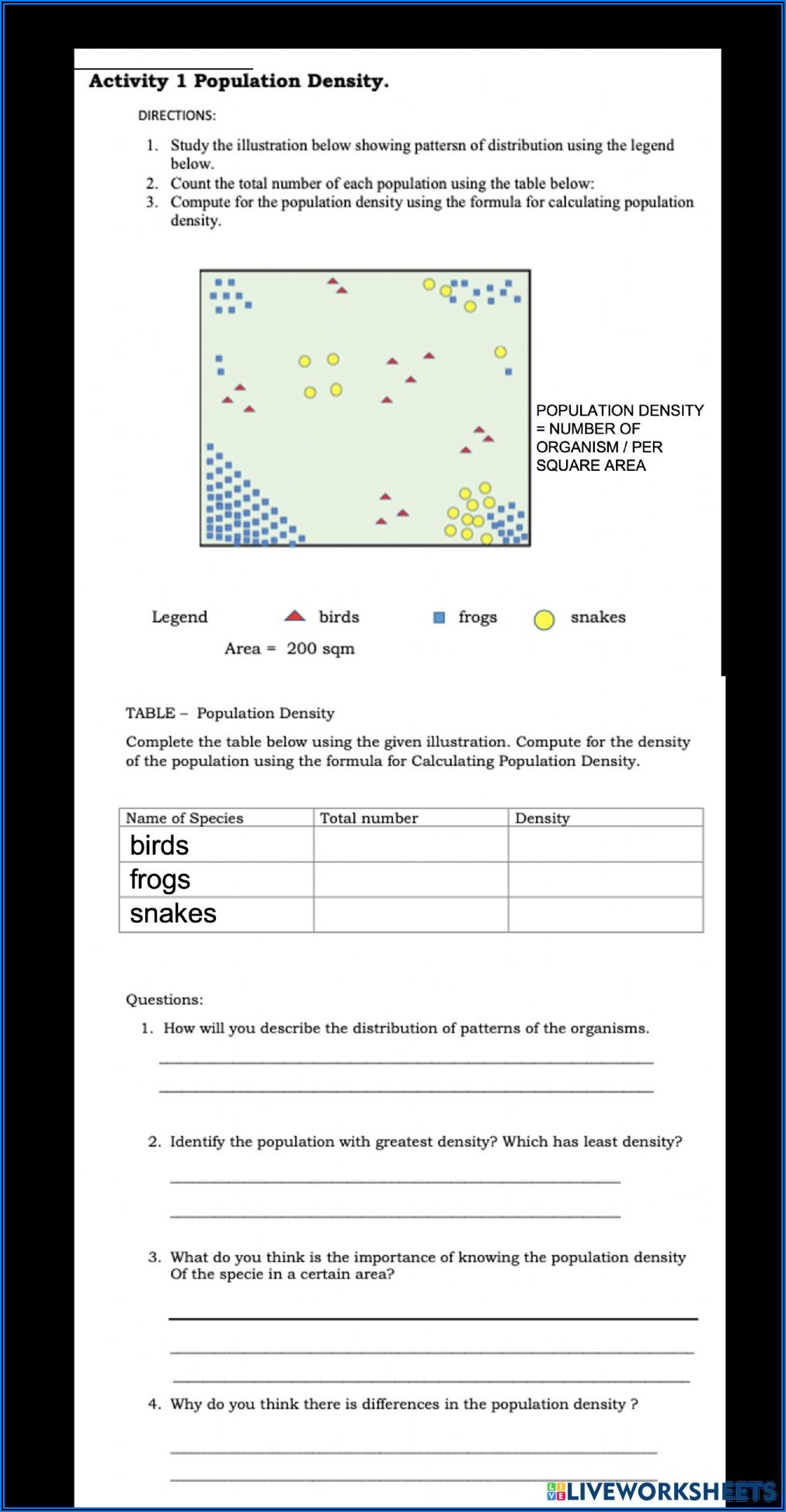 How To Calculate Population Density Worksheet Answers