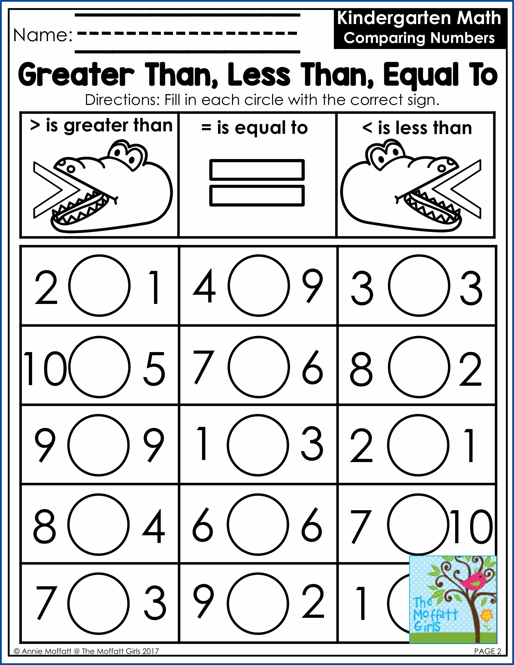 Kindergarten Greater Than Less Than Equal To Worksheets