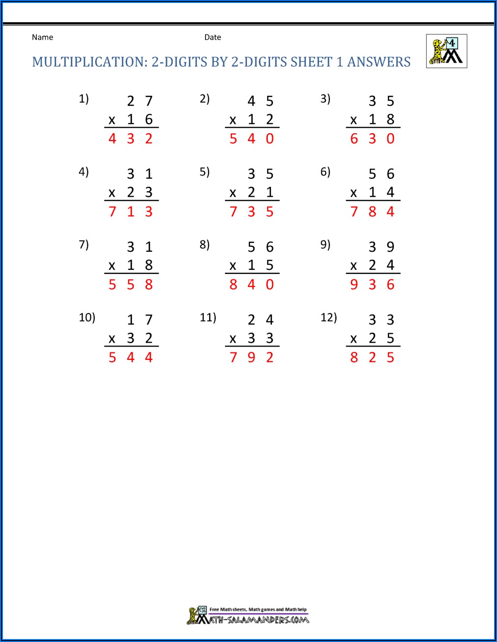 Long Multiplication Worksheets Grade 6 Pdf
