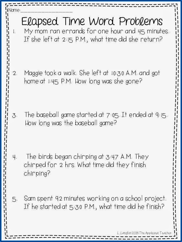 Math Worksheets For Grade 2 Time Word Problems