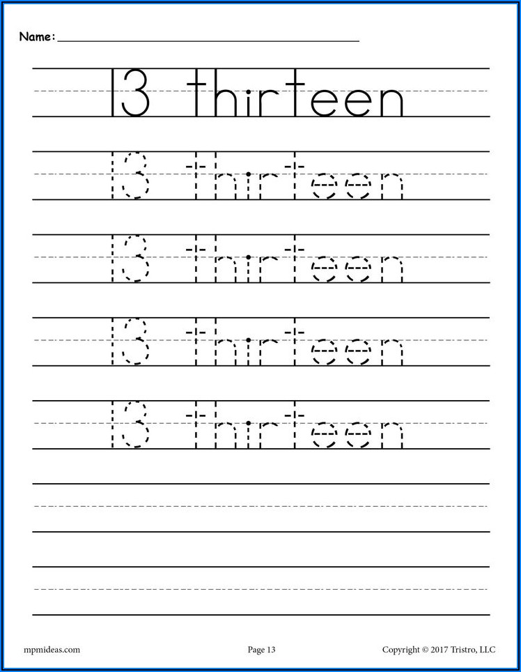 Number 13 Tracing Worksheet Preschool
