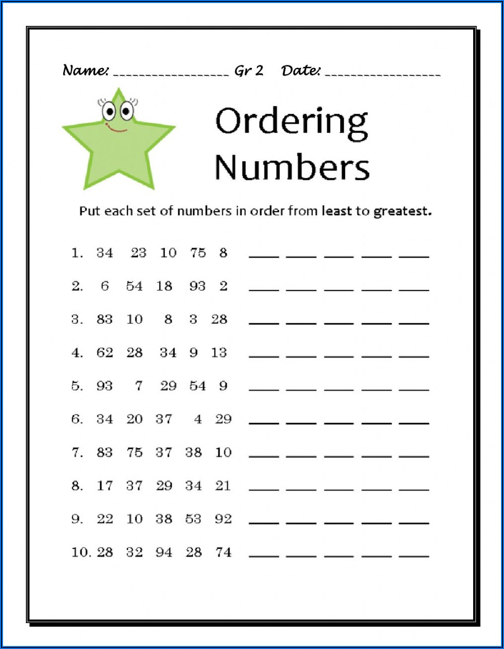Ordering Numbers To 20 Worksheet Pdf