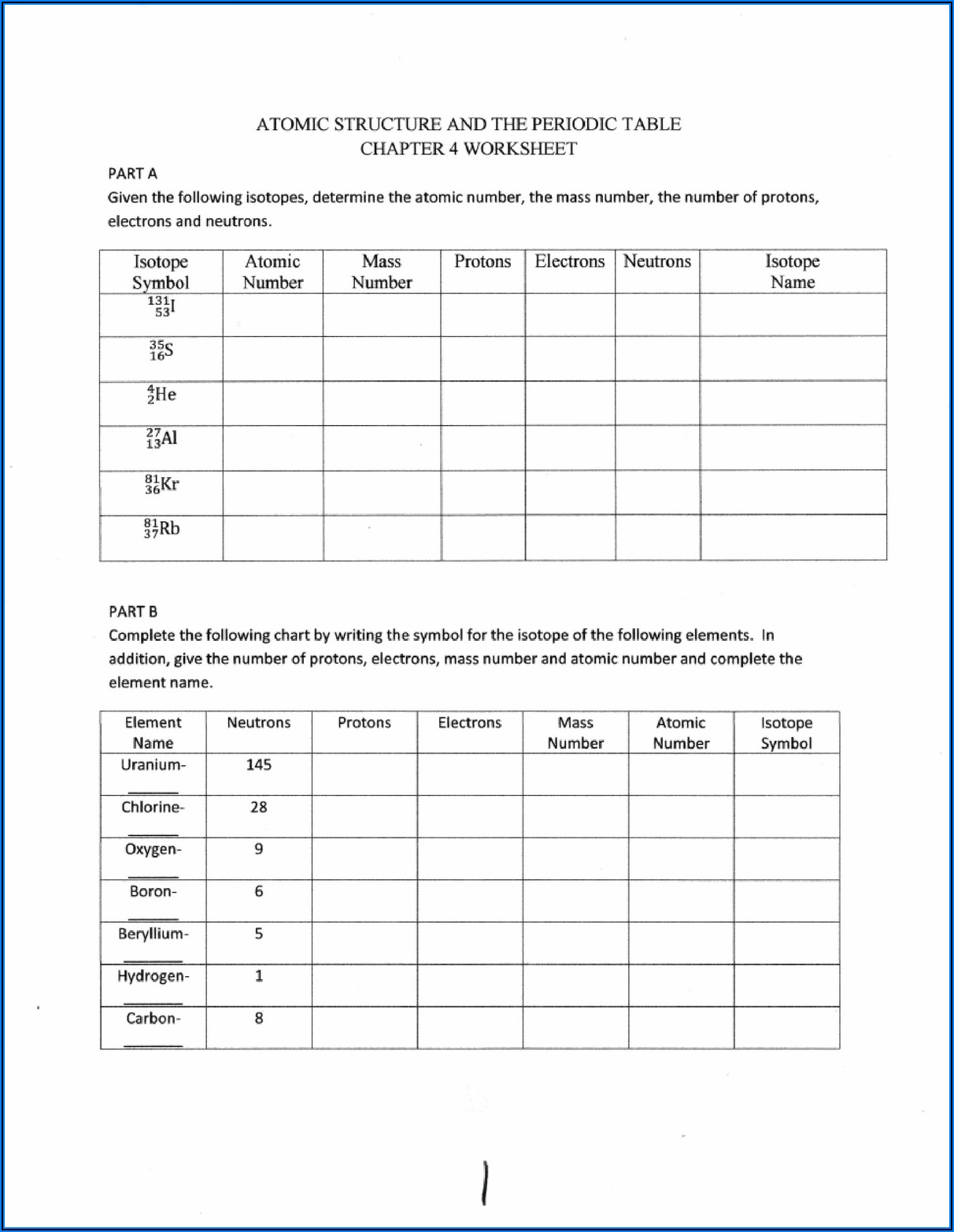 Periodic Table Worksheet Packet