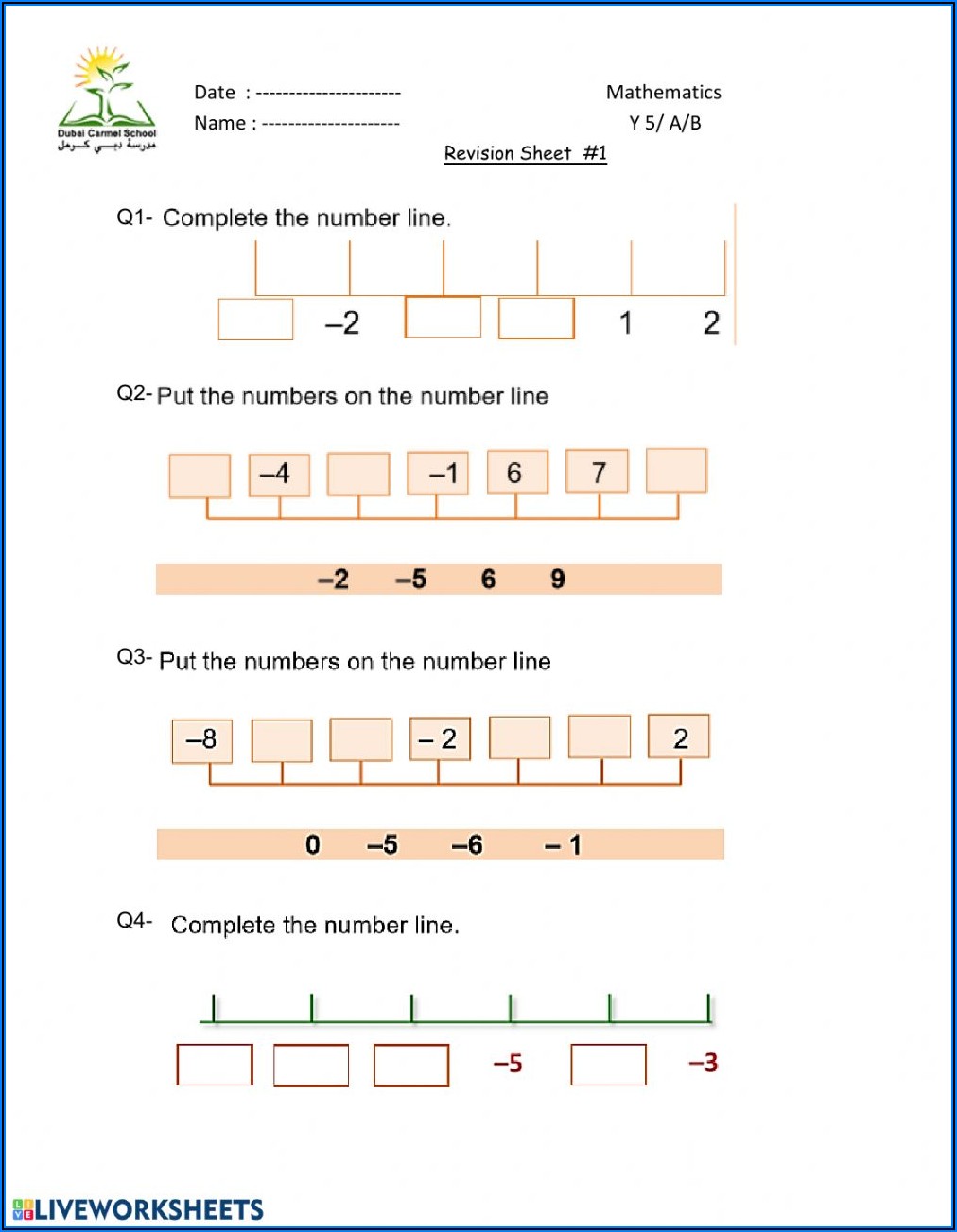 Positive And Negative Numbers Worksheet Year 8