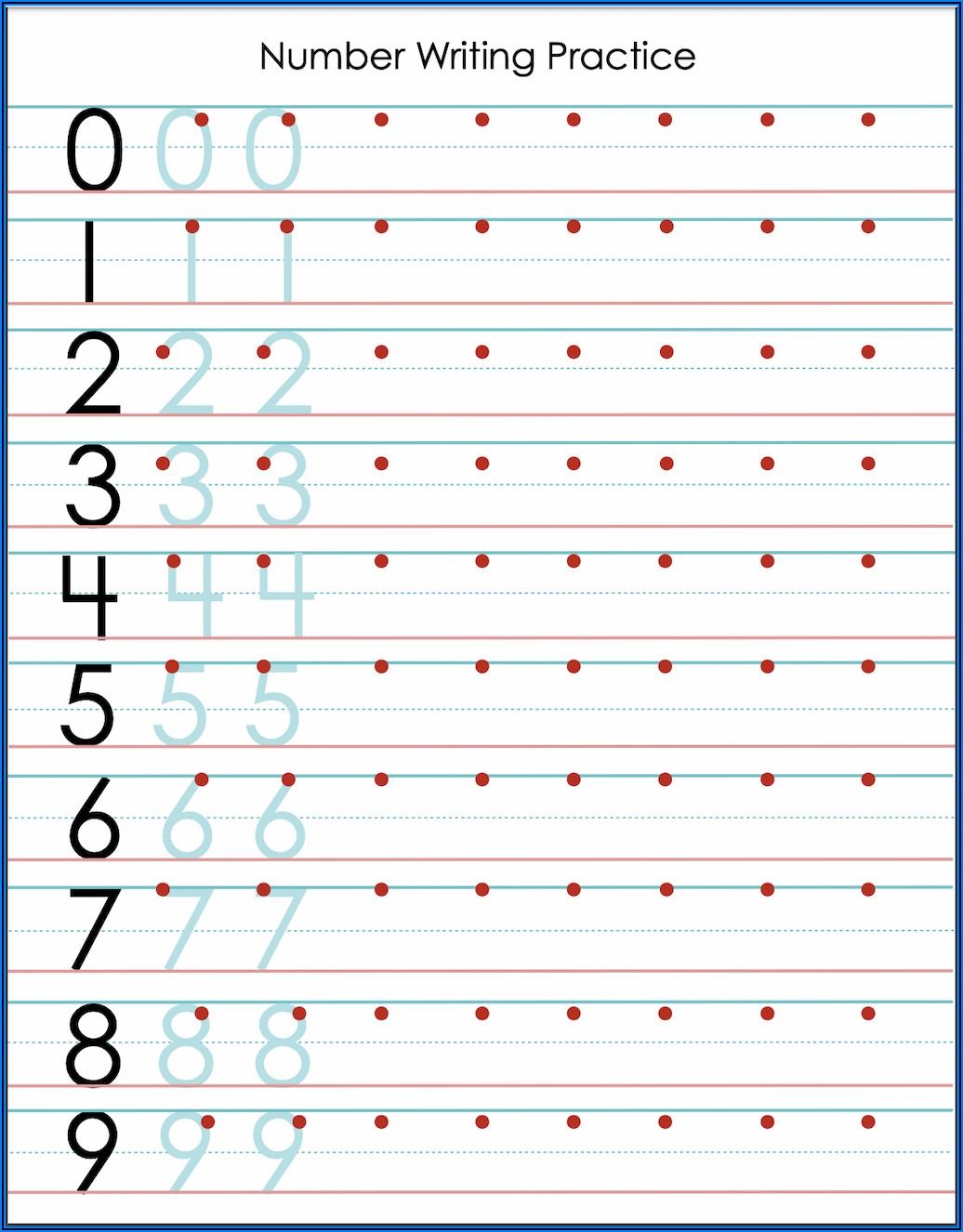 Practice Writing Numbers Printable Sheets