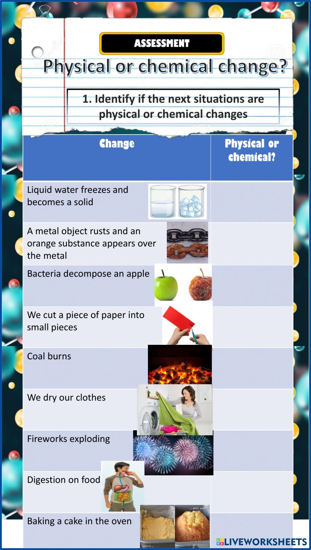 Science Physical And Chemical Changes Worksheet