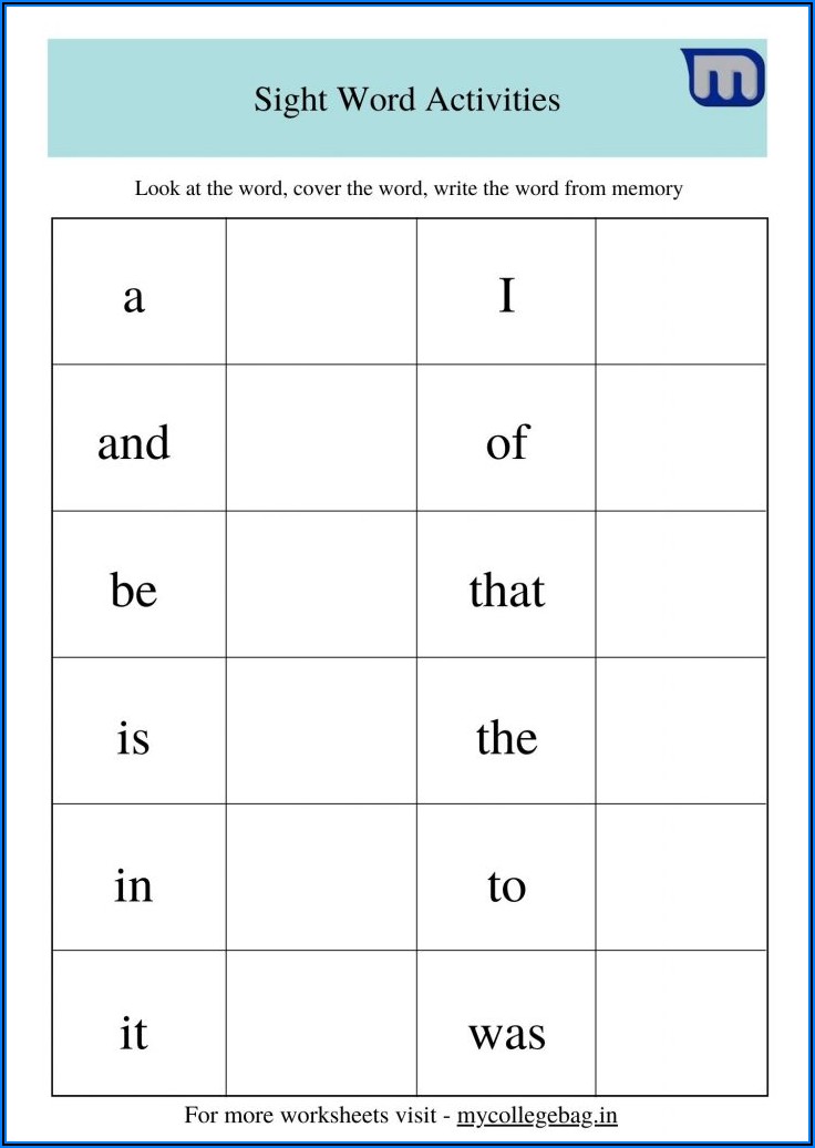 Sight Words Worksheets For Grade 1 Pdf