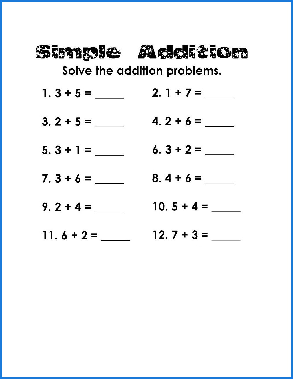 Simple Addition Math Worksheets For Preschoolers