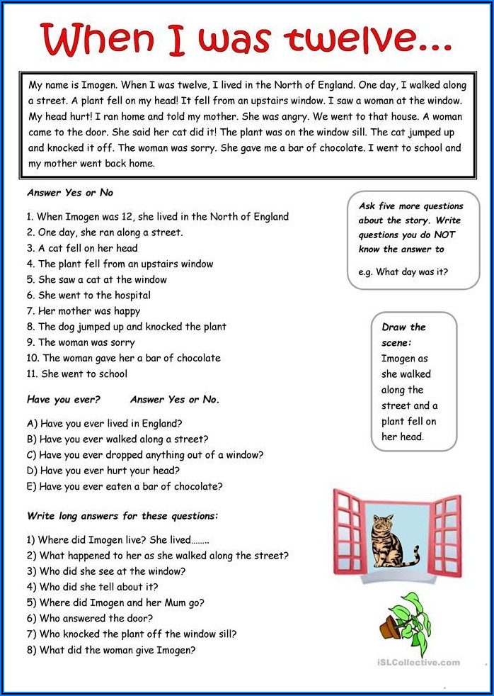 Simple Past Reading Comprehension Worksheets For Adults