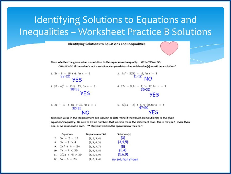 Solving Equations And Inequalities Practice Worksheet
