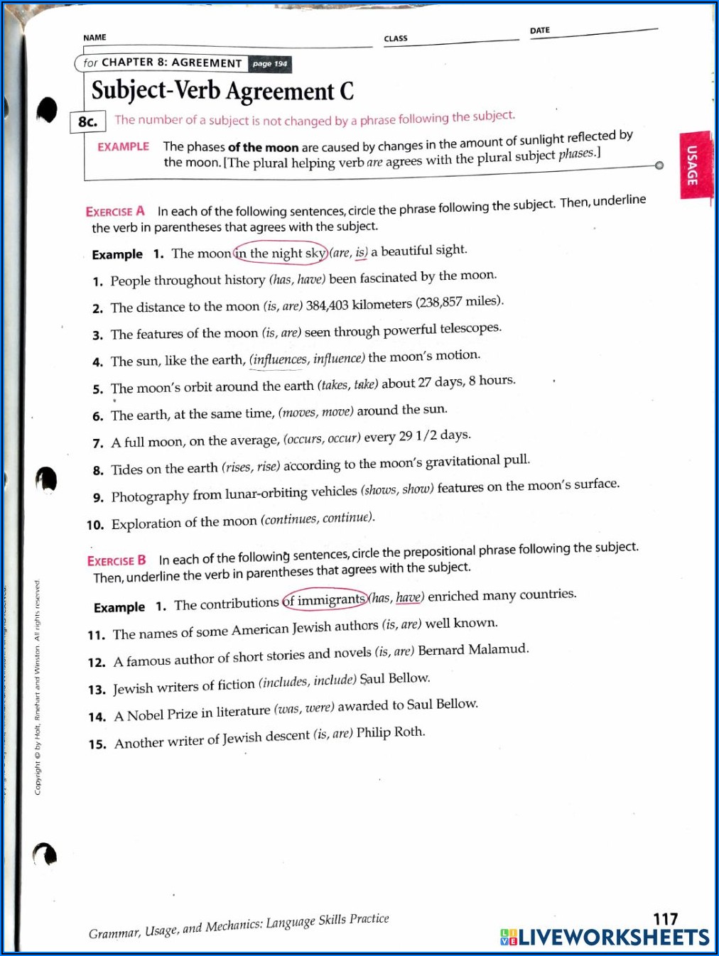 Subject Verb Agreement Interactive Exercises