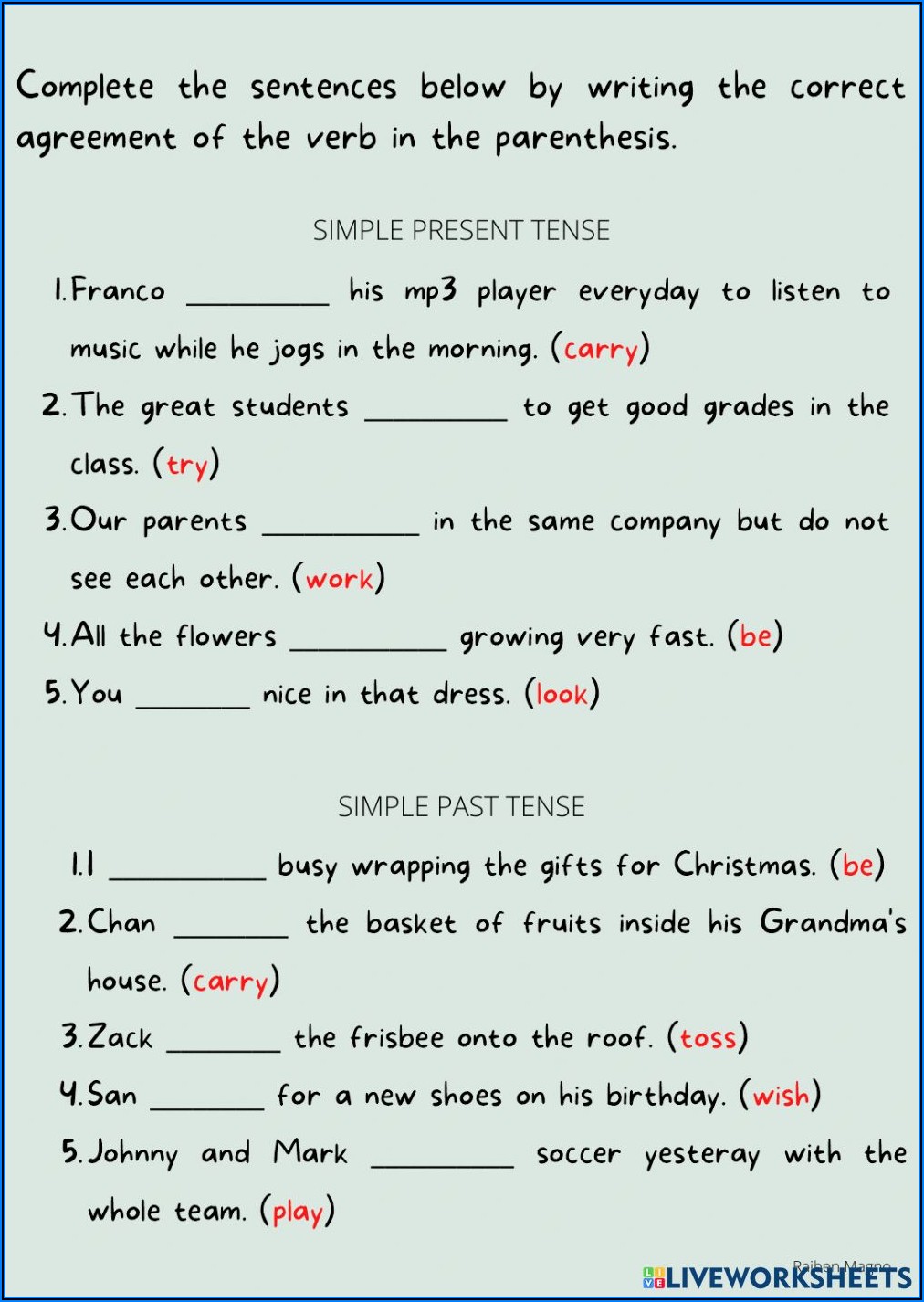 Subject Verb Agreement Quiz 6th Grade