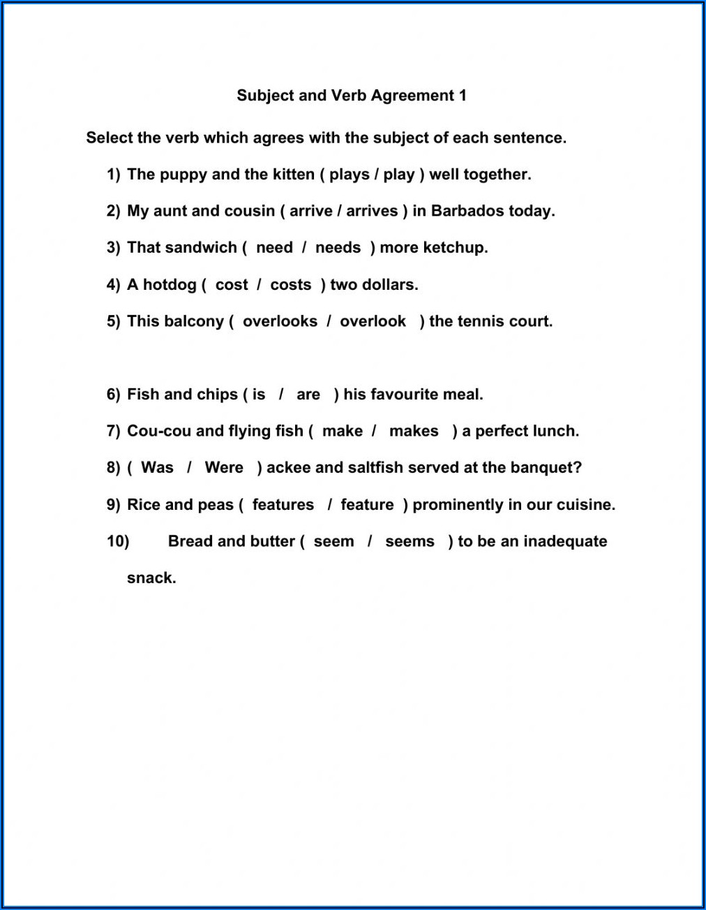 Subject Verb Agreement Worksheet Pdf For Grade 6
