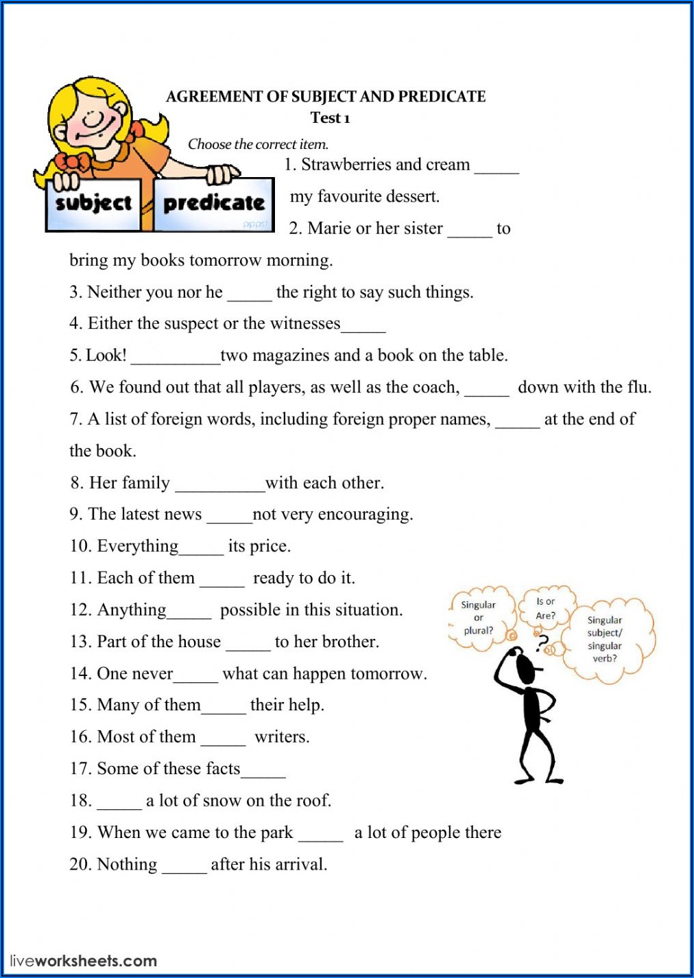 Subject Verb Agreement Worksheets Pdf With Answers